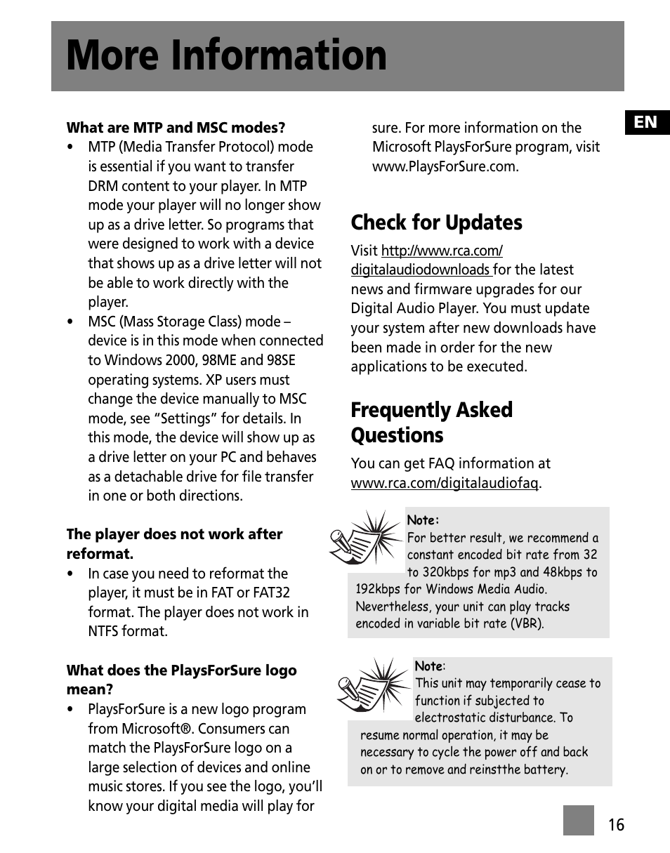 More information, Check for updates, Frequently asked questions | RCA S1000 User Manual | Page 25 / 49