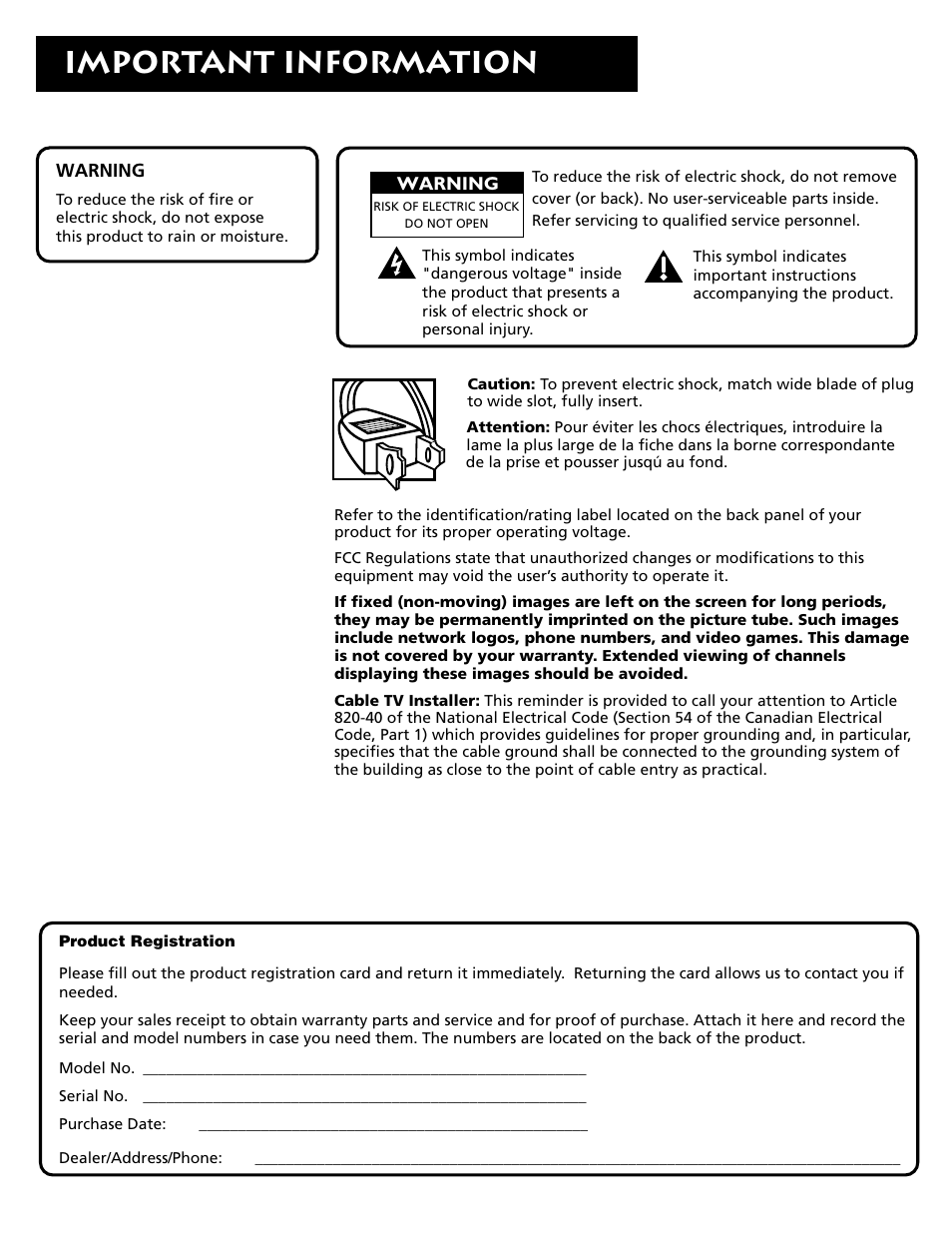 Important information | RCA F19430 User Manual | Page 2 / 48