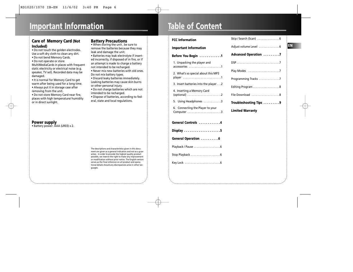 Table of content important information | RCA 5567206A User Manual | Page 4 / 10