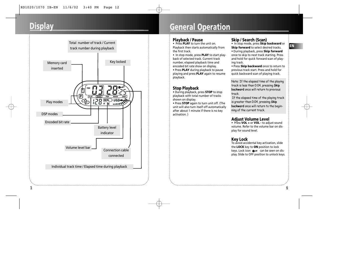 General operation, Display | RCA 5567206A User Manual | Page 7 / 10