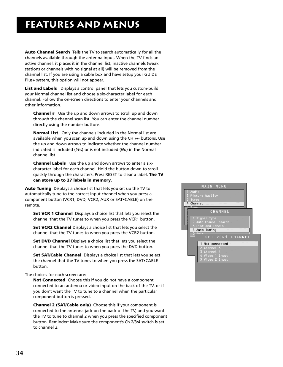 Features and menus | RCA P52936 User Manual | Page 36 / 64