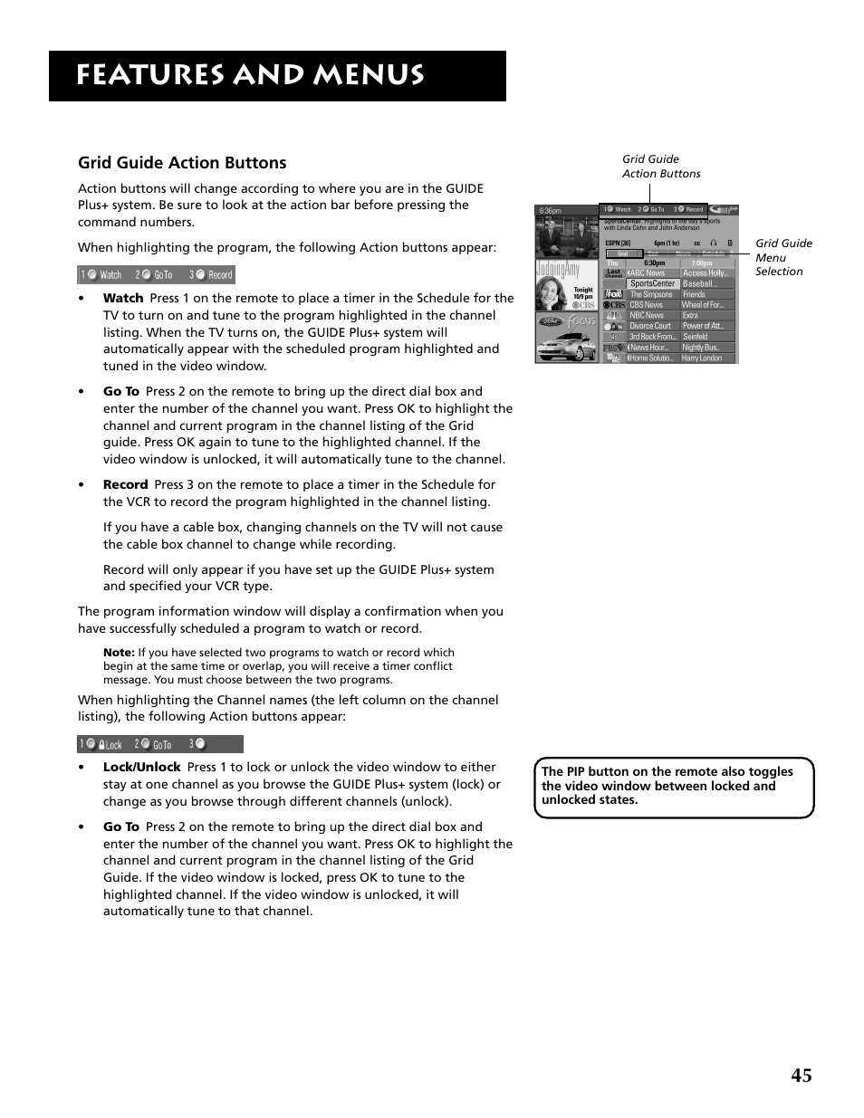 Features and menus | RCA P52936 User Manual | Page 47 / 64