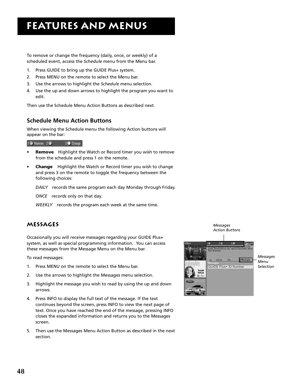 Features and menus | RCA P52936 User Manual | Page 50 / 64