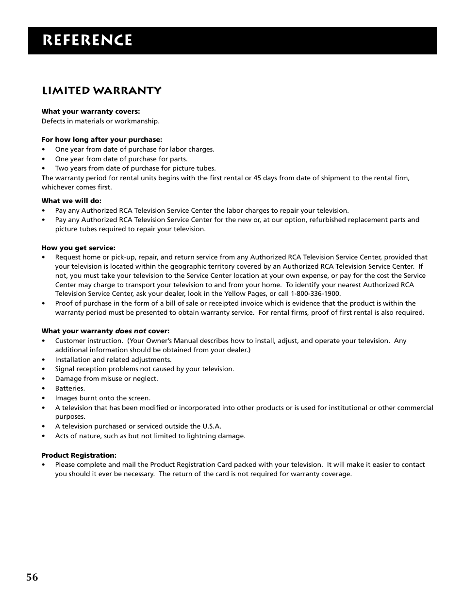 Reference, Limited warranty | RCA P52936 User Manual | Page 58 / 64