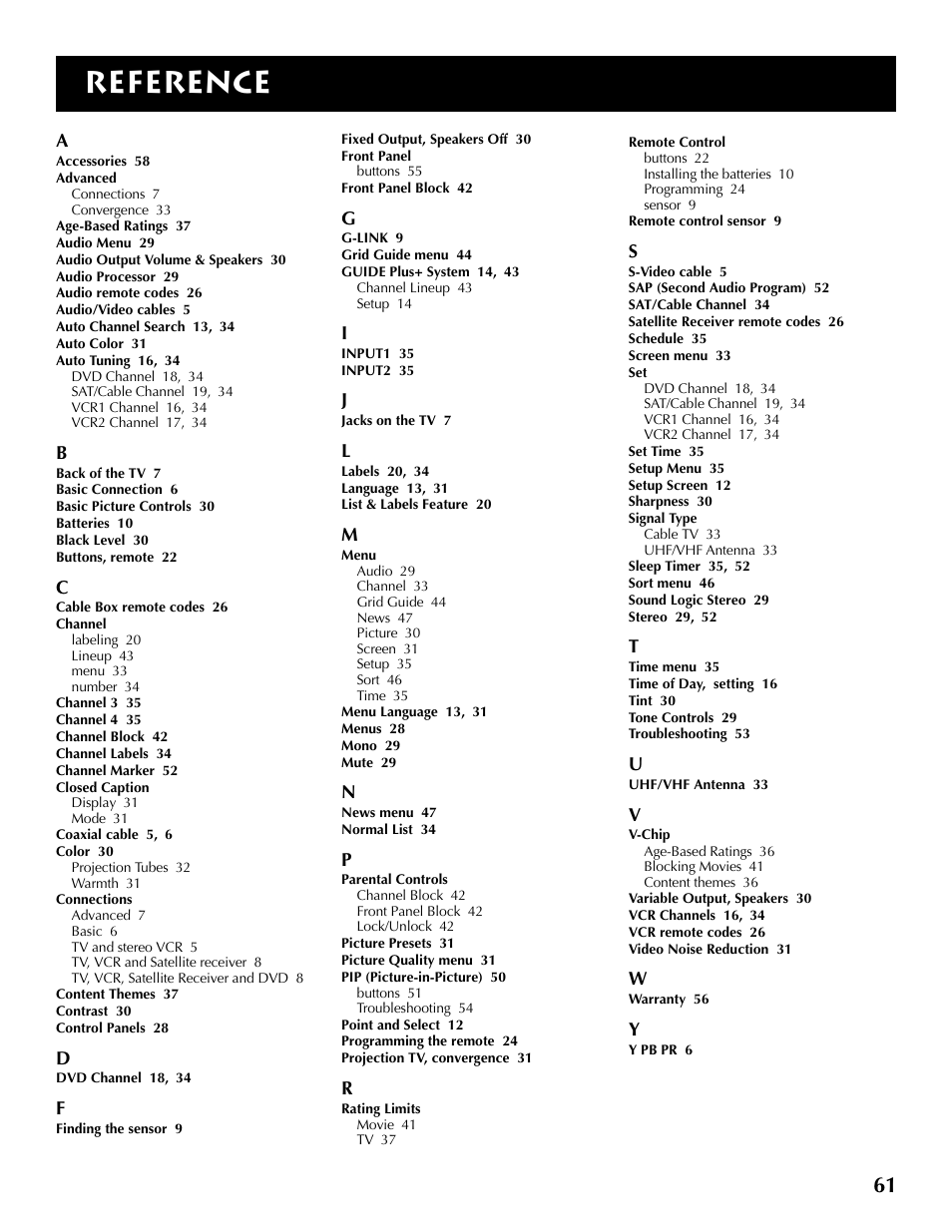 Reference | RCA P52936 User Manual | Page 63 / 64