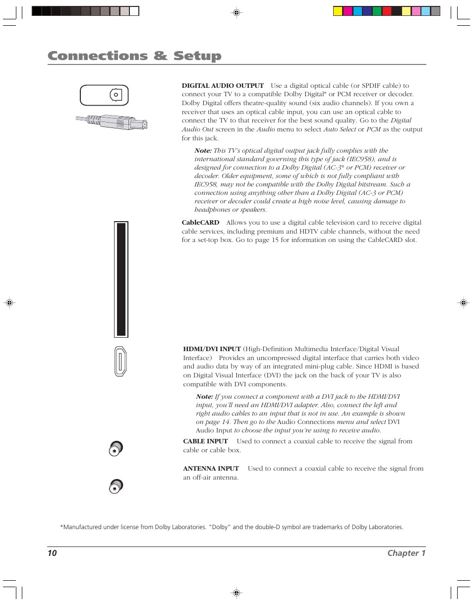 Connections & setup, 10 chapter 1 | RCA HD52W55 User Manual | Page 12 / 80