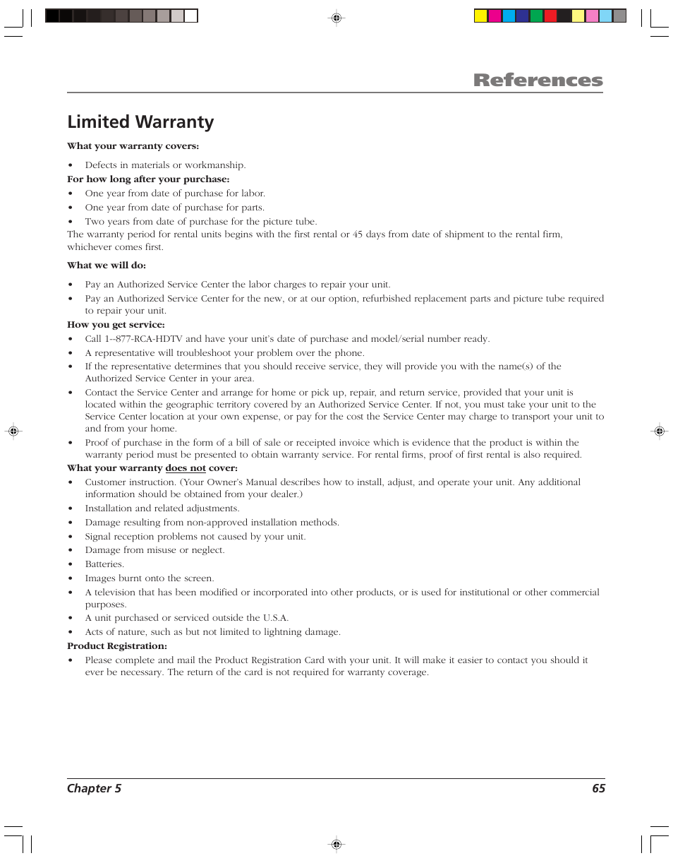 References, Limited warranty | RCA HD52W55 User Manual | Page 67 / 80