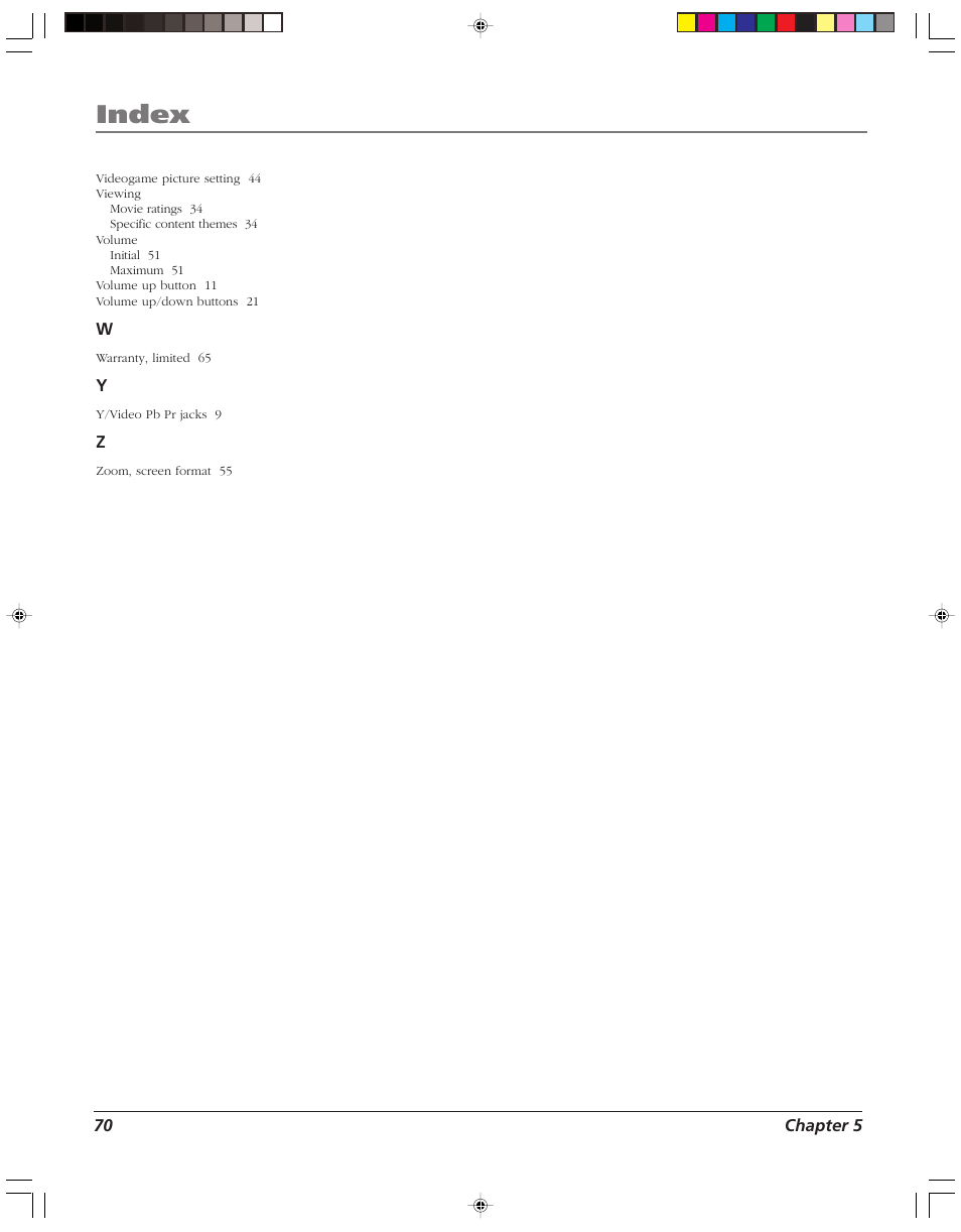 Index | RCA HD52W55 User Manual | Page 72 / 80