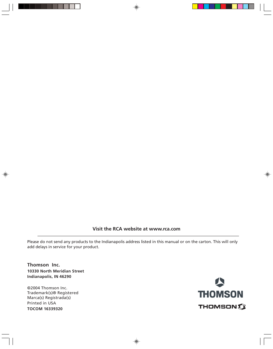 Thomson inc | RCA HD52W55 User Manual | Page 80 / 80