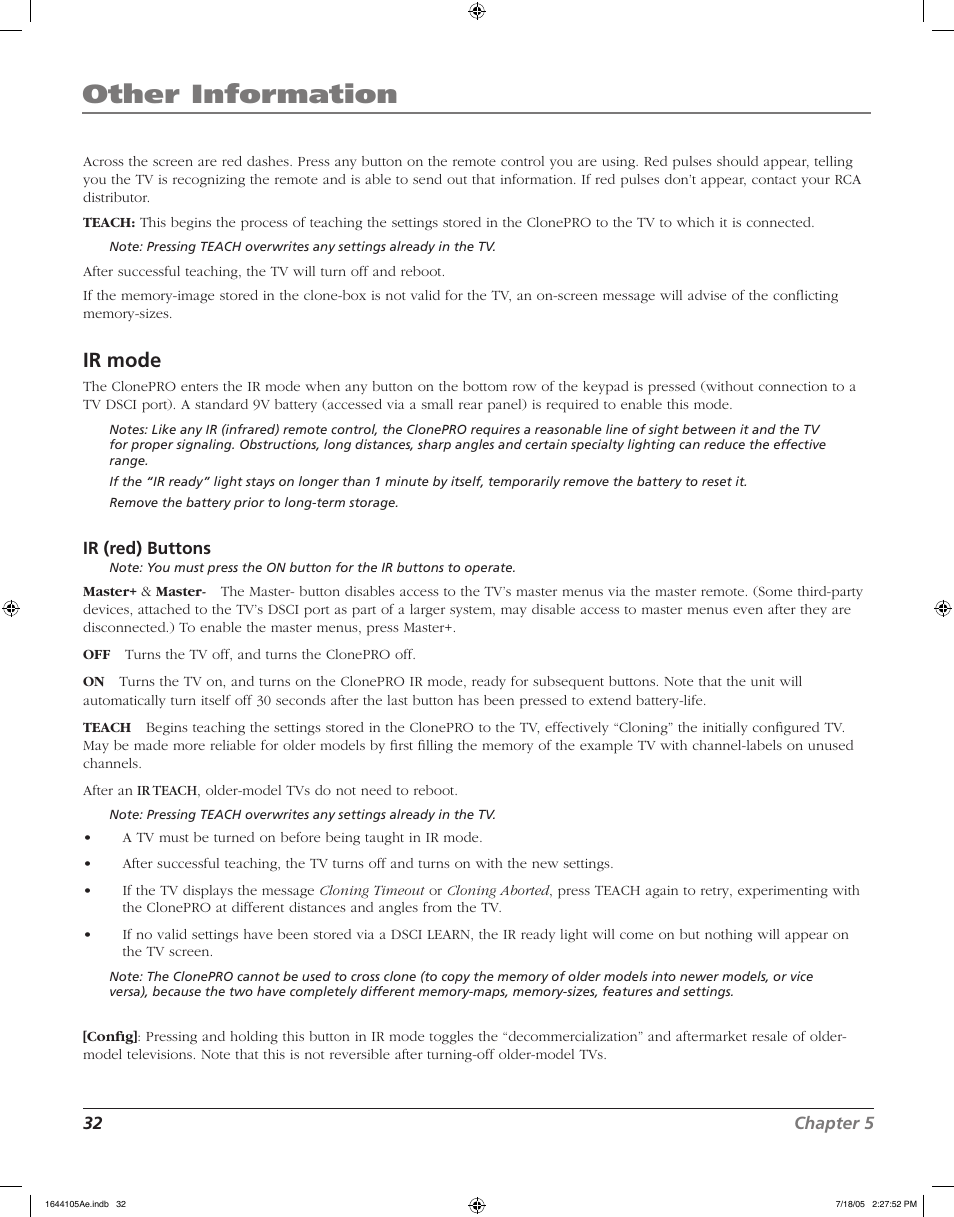 Other information, Ir mode | RCA J32F635 User Manual | Page 32 / 40