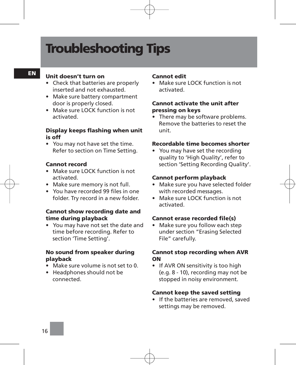 Troubleshooting tips | RCA RP5035 User Manual | Page 20 / 24