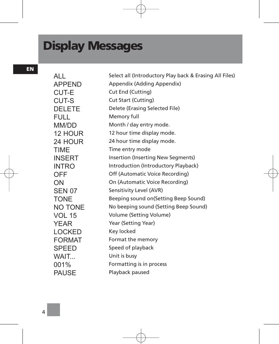 Display messages | RCA RP5035 User Manual | Page 8 / 24