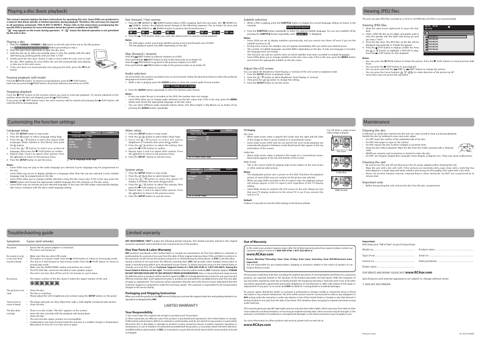 Limited warranty | RCA DRC6327EL User Manual | Page 2 / 2