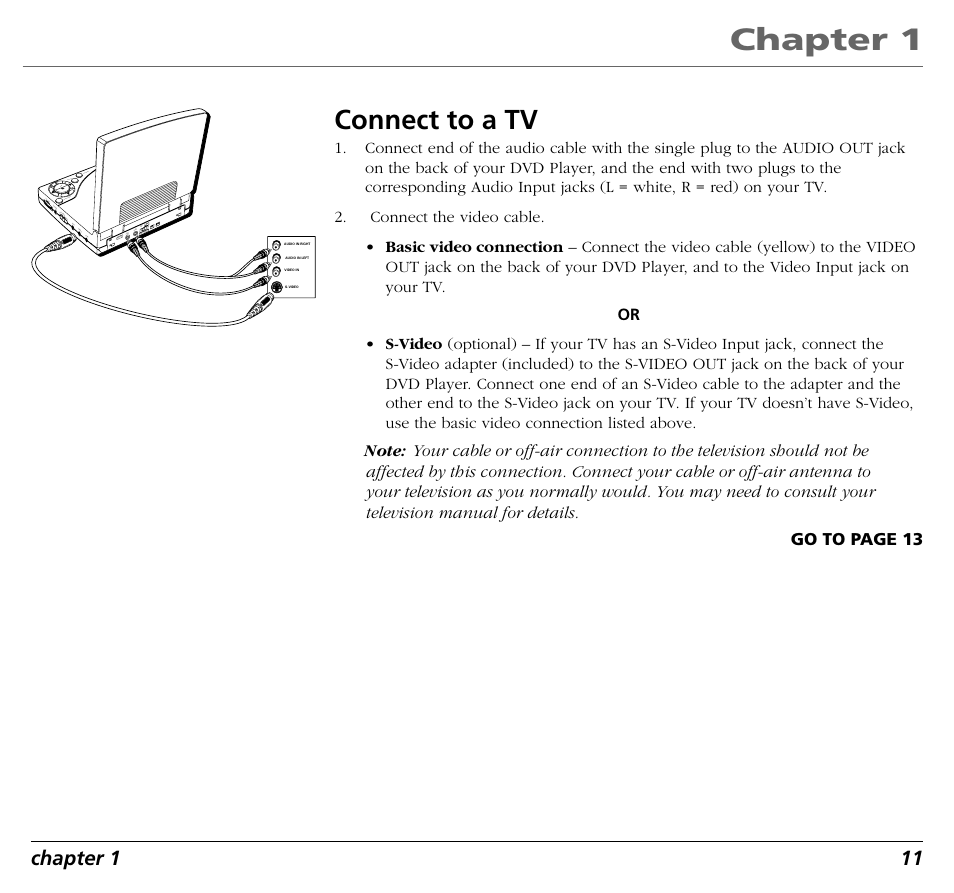 Chapter 1, Connect to a tv, Chapter 1 11 | RCA RC5400P User Manual | Page 15 / 78