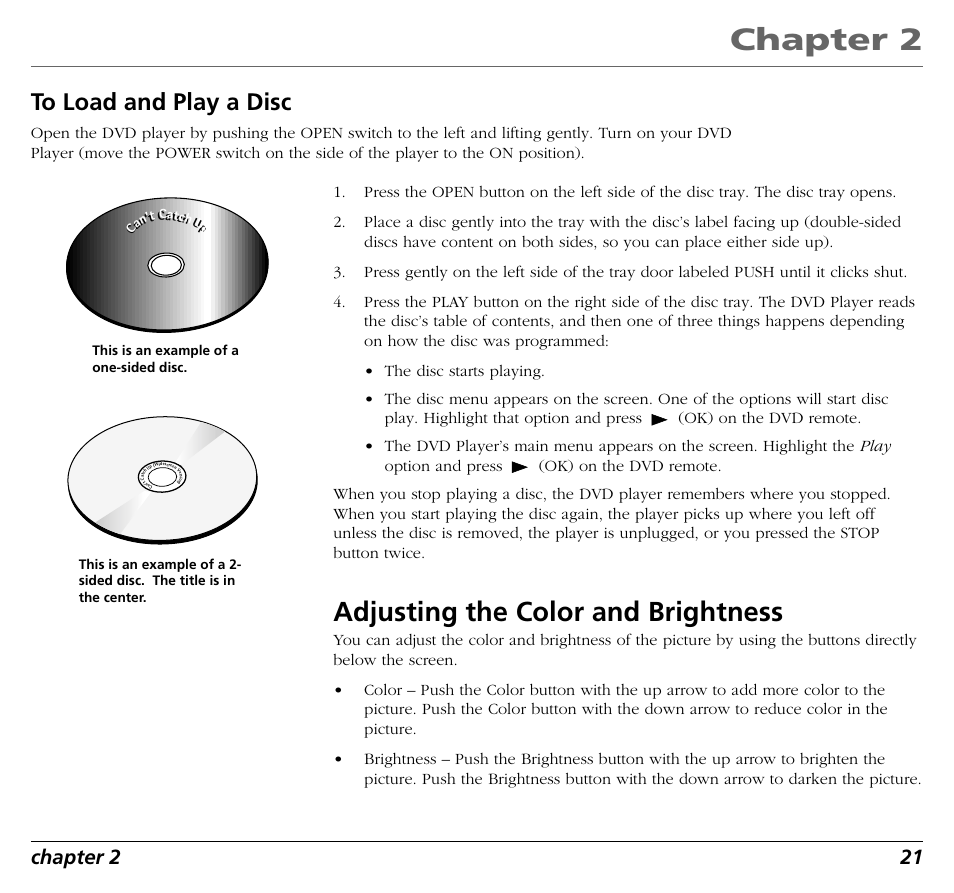 Chapter 2, Adjusting the color and brightness, Chapter 2 21 | RCA RC5400P User Manual | Page 25 / 78