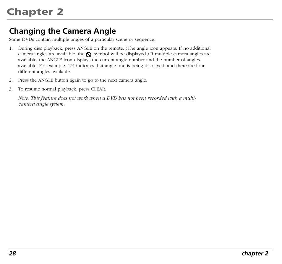 Chapter 2, Changing the camera angle | RCA RC5400P User Manual | Page 32 / 78