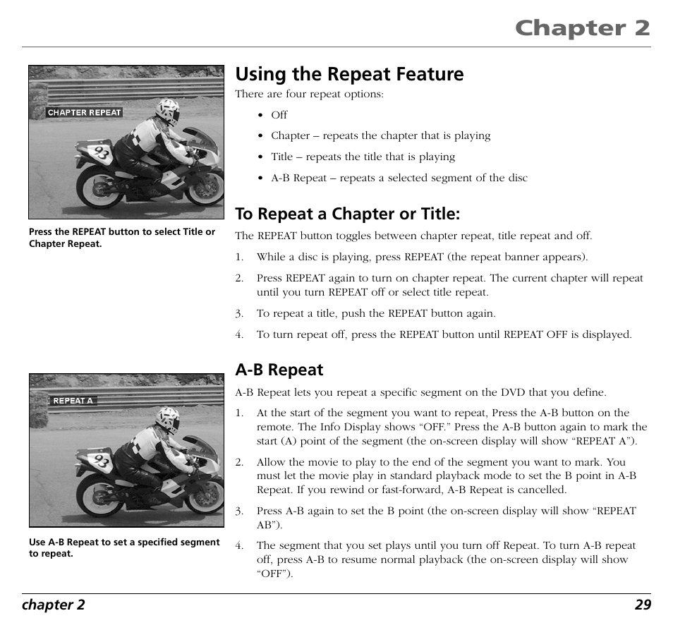 Chapter 2, Using the repeat feature, A-b repeat | RCA RC5400P User Manual | Page 33 / 78