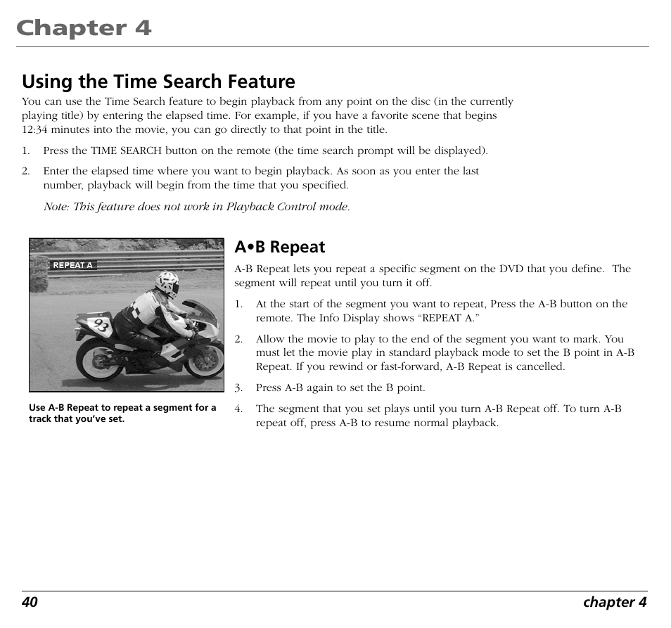 Chapter 4, Using the time search feature, A•b repeat | RCA RC5400P User Manual | Page 44 / 78