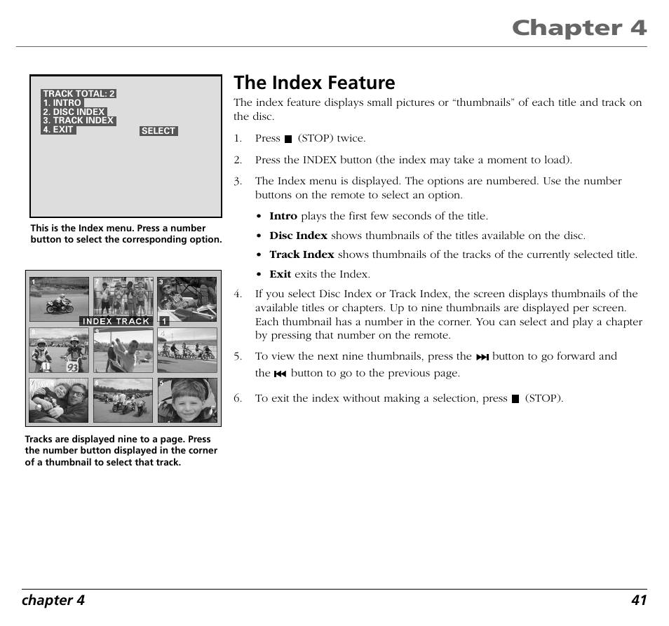 Chapter 4, The index feature | RCA RC5400P User Manual | Page 45 / 78