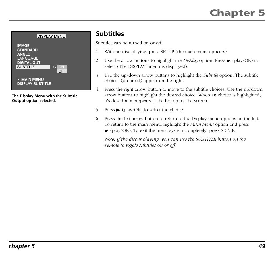 Chapter 5, Subtitles, Chapter 5 49 | RCA RC5400P User Manual | Page 53 / 78