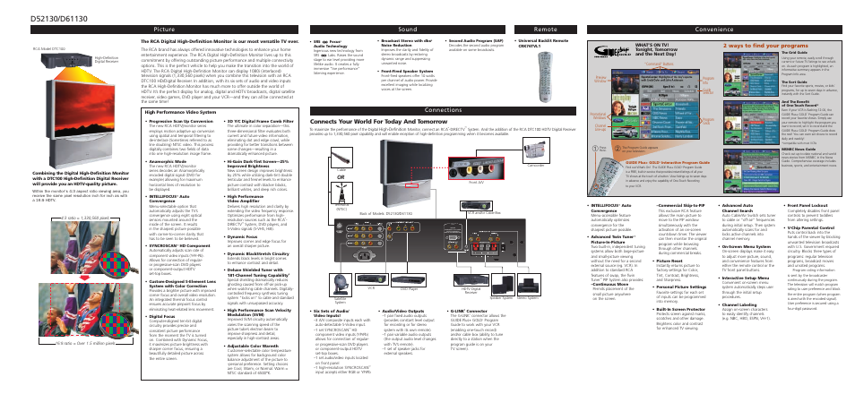 Convenience picture remote sound connections, Connects your world for today and tomorrow, 2 ways to find your programs | RCA D61130 User Manual | Page 2 / 6