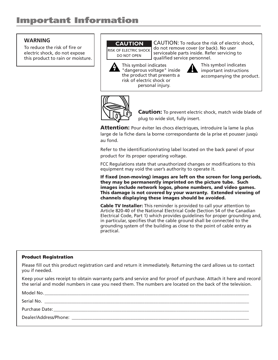 Important information | RCA TV/VCR User Manual | Page 2 / 56