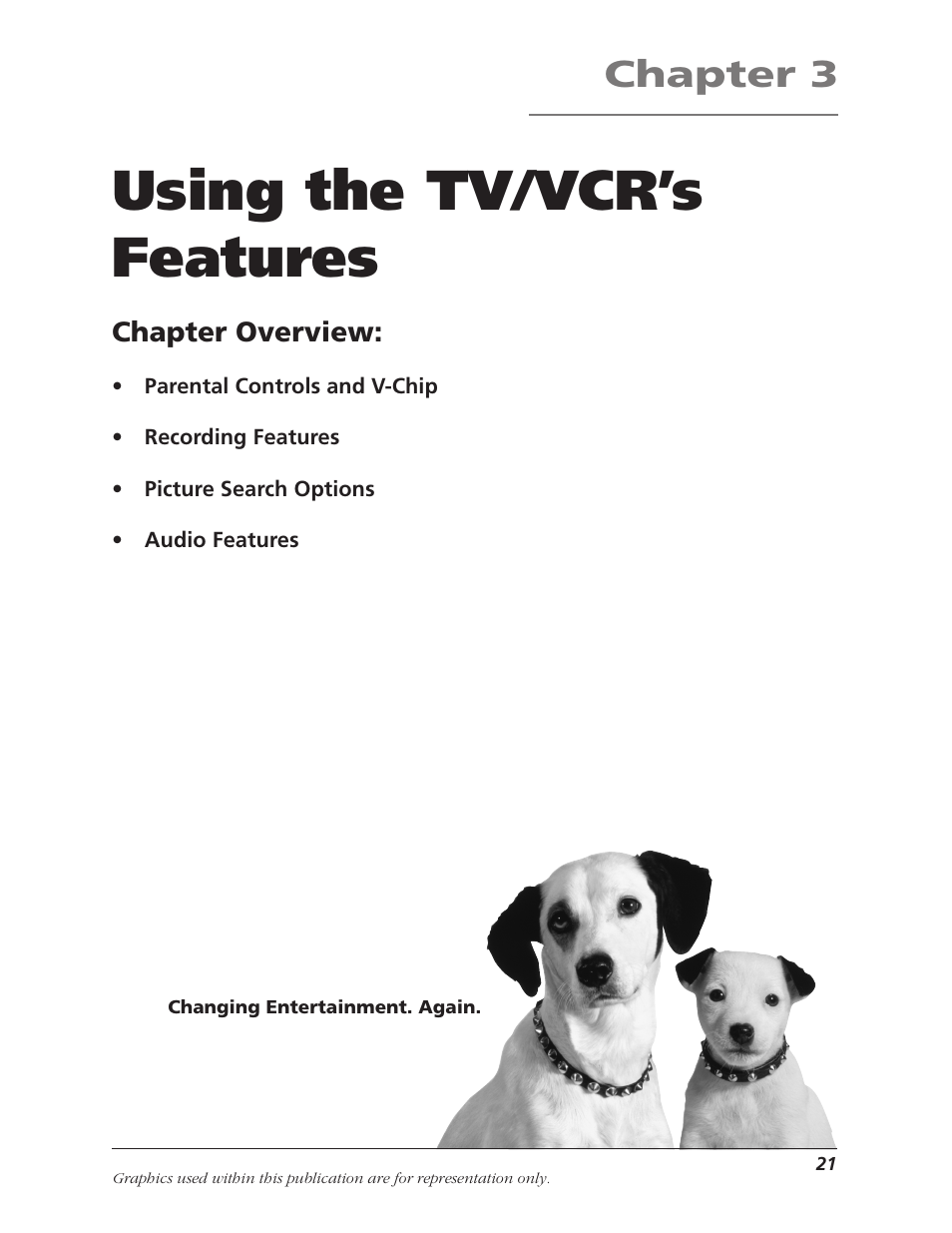 Using the tv/vcr’s features, Chapter 3, Chapter overview | RCA TV/VCR User Manual | Page 23 / 56