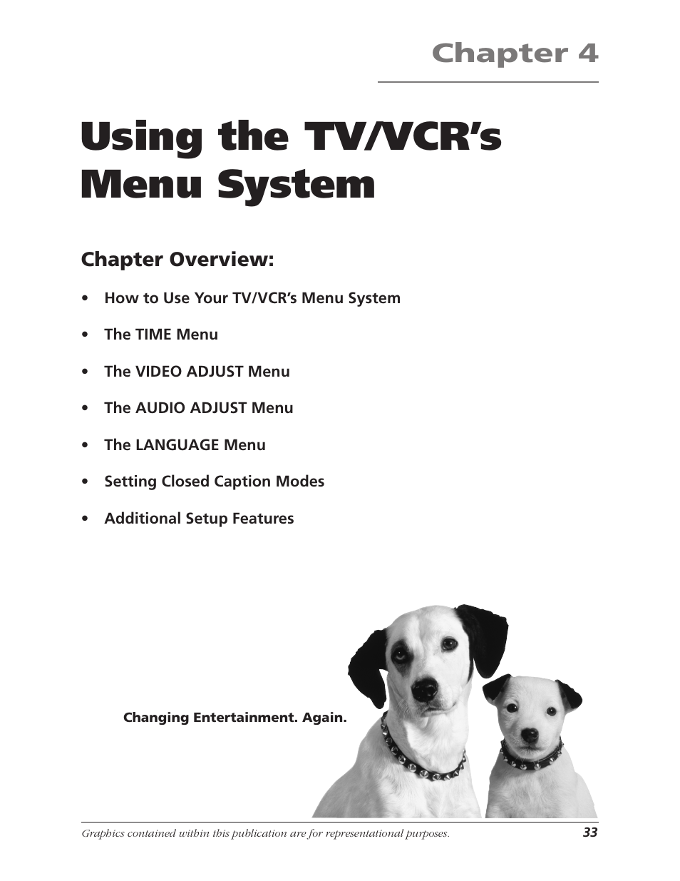 Using the tv/vcr’s menu system, Chapter 4, Chapter overview | RCA TV/VCR User Manual | Page 35 / 56