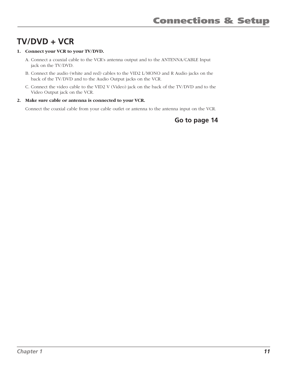 Tv/dvd + vcr, Connections & setup | RCA D52W27D User Manual | Page 13 / 64