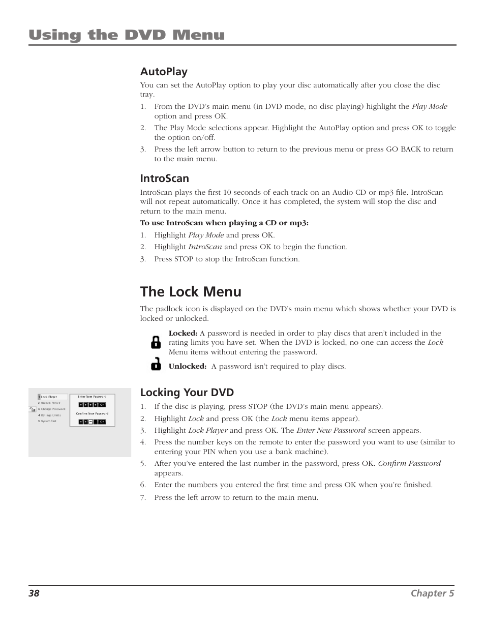 The lock menu, Using the dvd menu | RCA D52W27D User Manual | Page 40 / 64