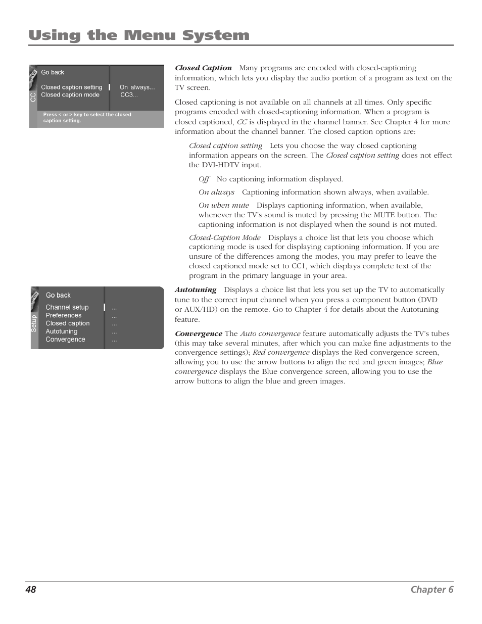 Using the menu system | RCA D52W27D User Manual | Page 50 / 64