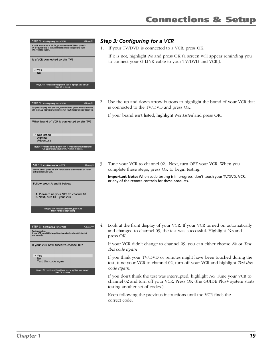 Connections & setup | RCA TruFlat BD20TF10 User Manual | Page 21 / 104