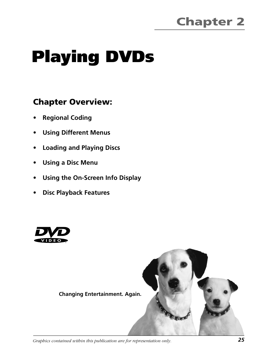 Playing dvds, Chapter 2, Chapter overview | RCA TruFlat BD20TF10 User Manual | Page 27 / 104