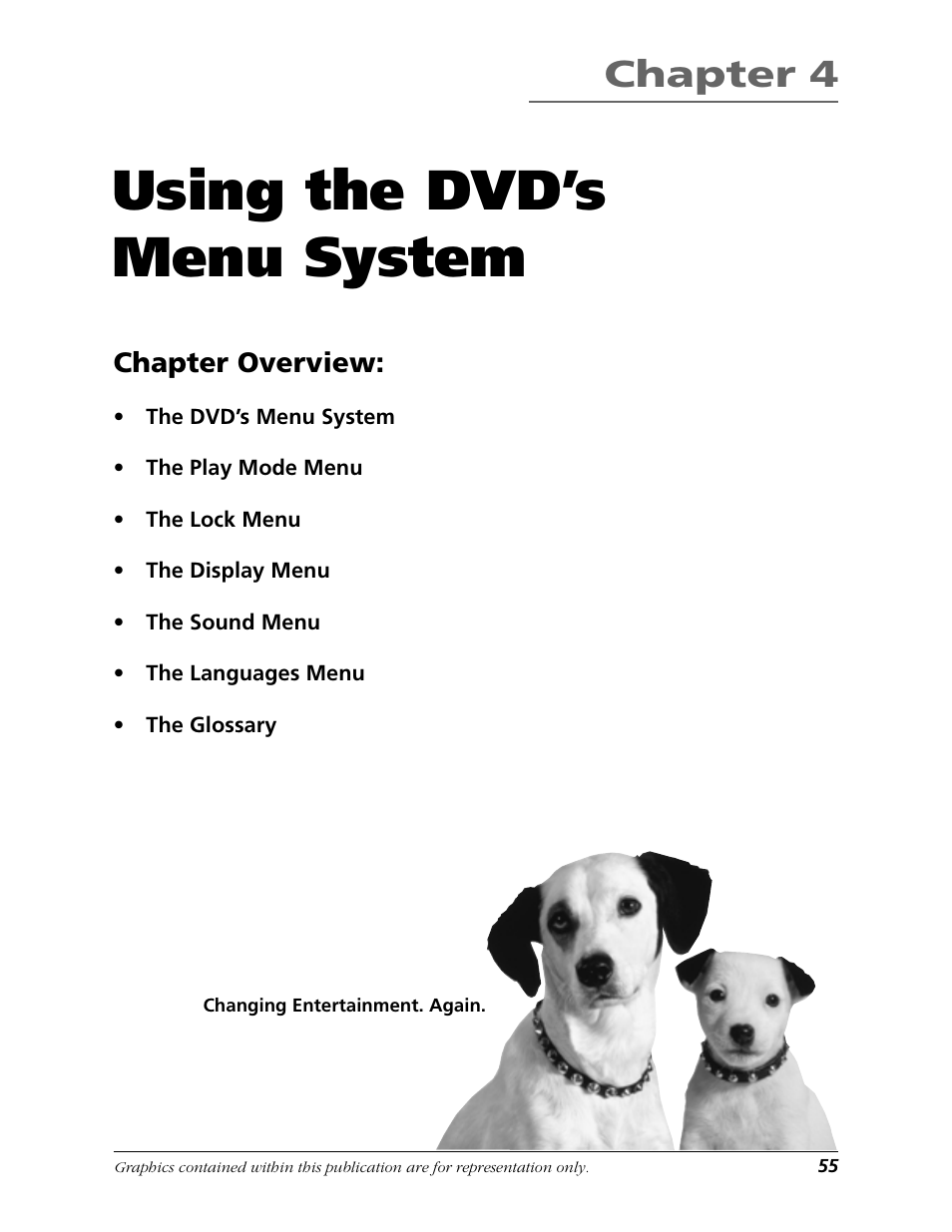 Using the dvd’s menu system, Chapter 4, Chapter overview | RCA TruFlat BD20TF10 User Manual | Page 57 / 104