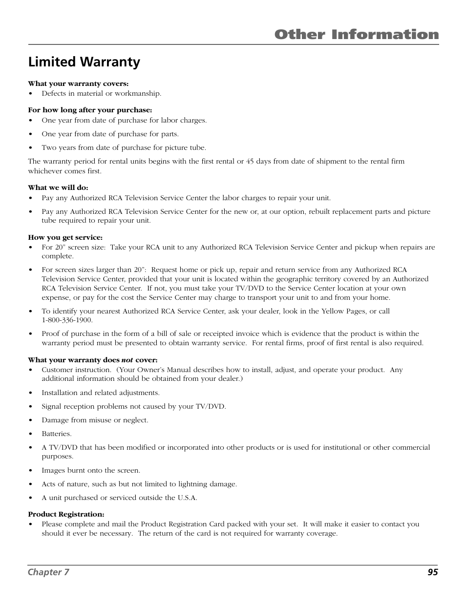 Other information, Limited warranty | RCA TruFlat BD20TF10 User Manual | Page 97 / 104