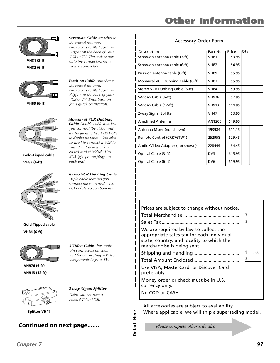 Other information, Chapter 7 97, Continued on next page | RCA TruFlat BD20TF10 User Manual | Page 99 / 104