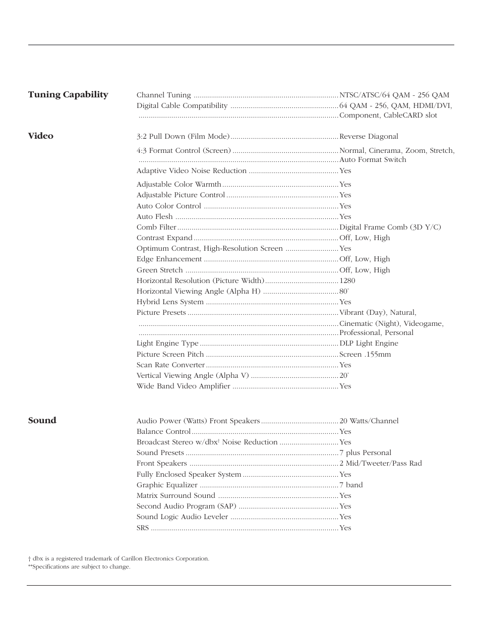 References, Hdtv specifications | RCA SCENIUM HDTV with DLP technology High-Definition Television User Manual | Page 72 / 80