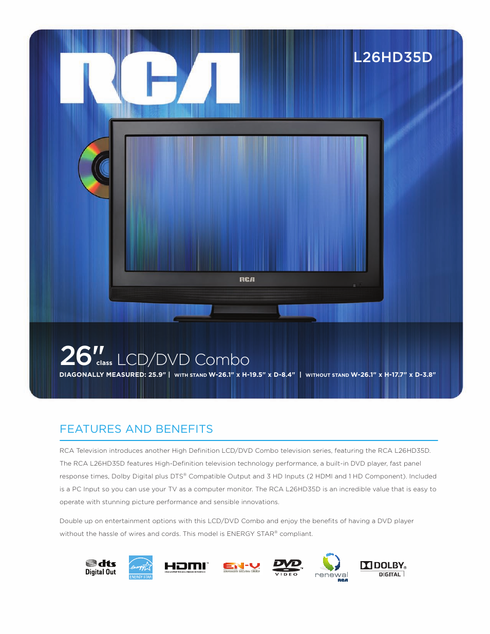 RCA L26HD35D User Manual | 2 pages