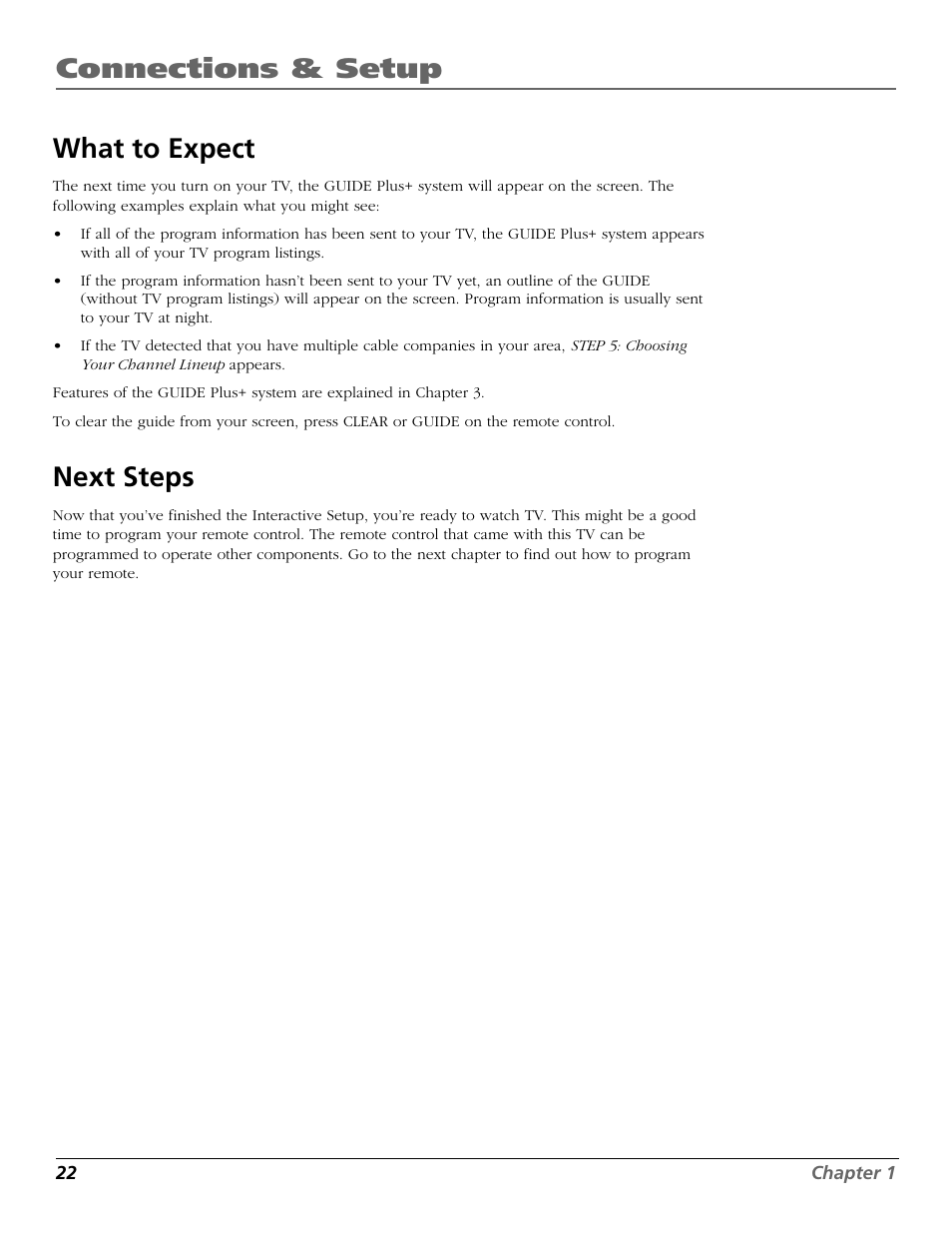 Connections & setup what to expect, Next steps | RCA F20648 User Manual | Page 24 / 64