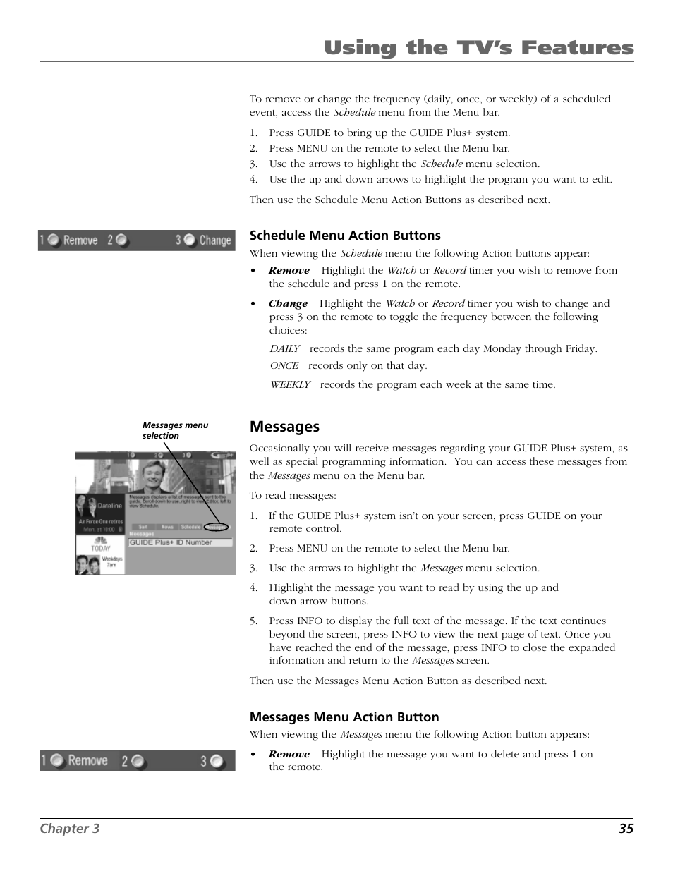 Using the tv’s features, Messages | RCA F20648 User Manual | Page 37 / 64