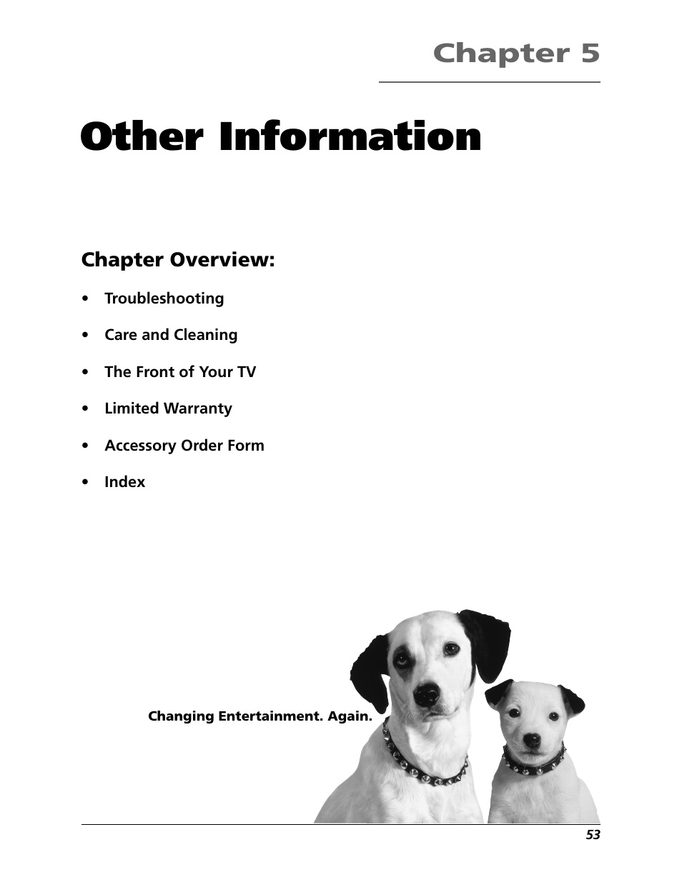 Other information, Chapter 5, Chapter overview | RCA F20648 User Manual | Page 55 / 64