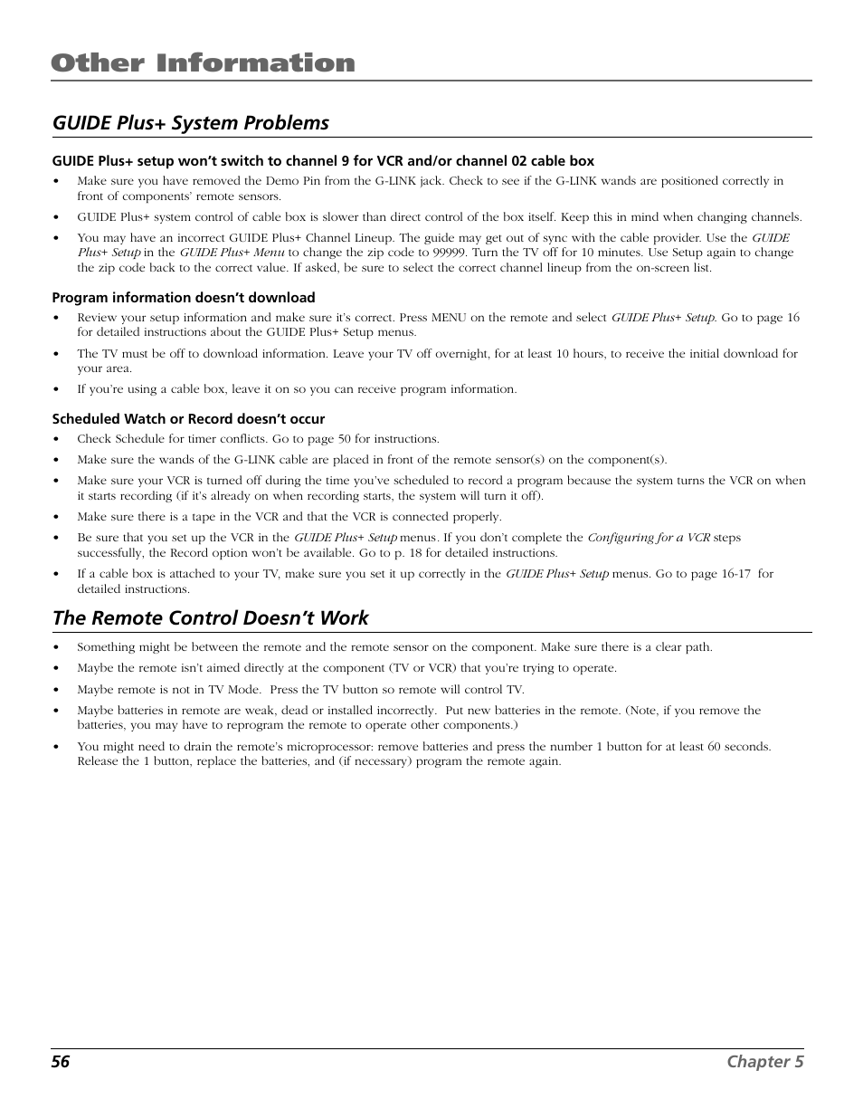 Other information, Guide plus+ system problems, The remote control doesn’t work | RCA F20648 User Manual | Page 58 / 64