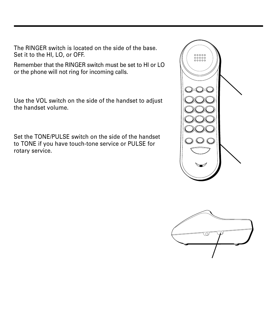 Telephone basics, Setting the ringer volume, Setting the handset volume | Tone/pulse dialing, Elephone, Asics, Etting, Inger, Olume, Andset | RCA 29292 User Manual | Page 13 / 60