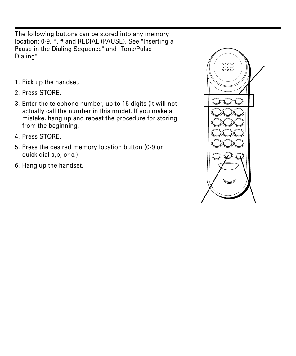 Memory, Storing a number in memory, Emory | Toring, Umber, Store button quick dial buttons redial button | RCA 29292 User Manual | Page 21 / 60