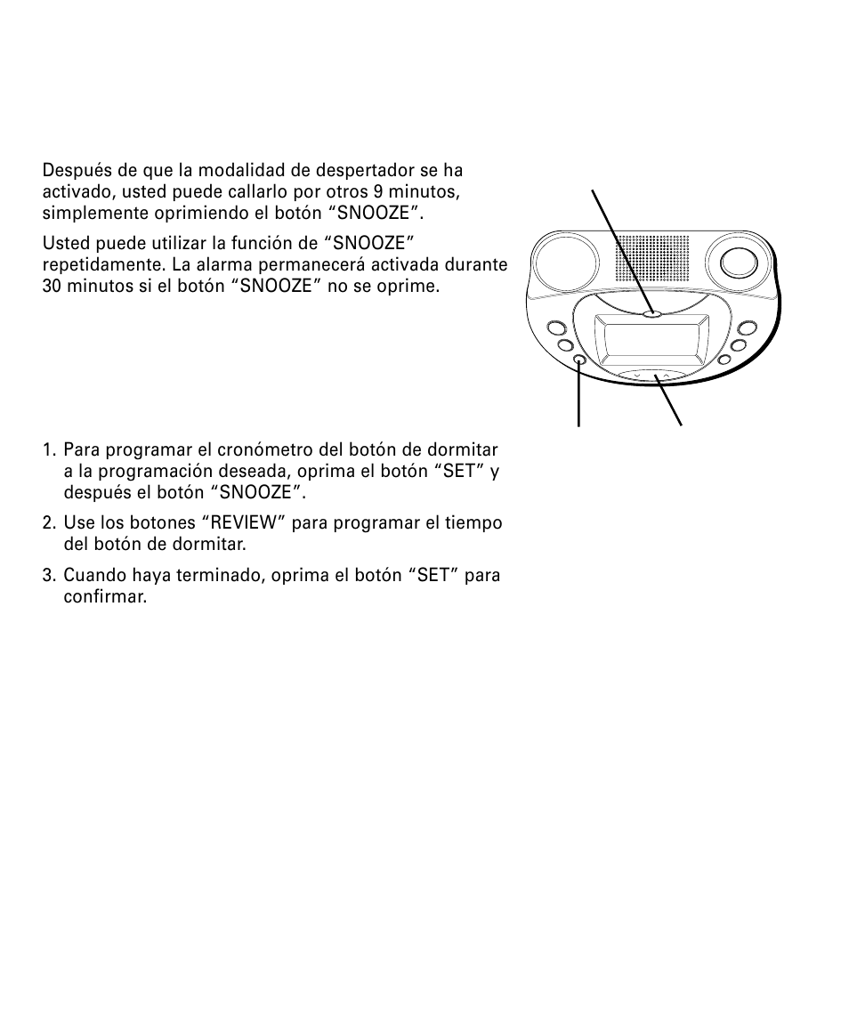 Ronómetro, Para, Otón | Ormitar, Snooze timer”), Juste | RCA 29292 User Manual | Page 42 / 60