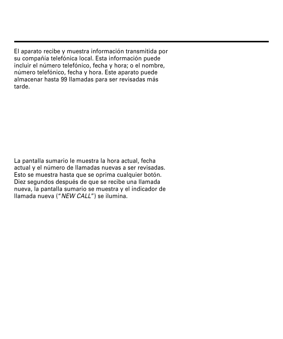 Pantalla sumario, Unciones, Dentificador | Lamadas, Aller, Antalla, Umario | RCA 29292 User Manual | Page 45 / 60