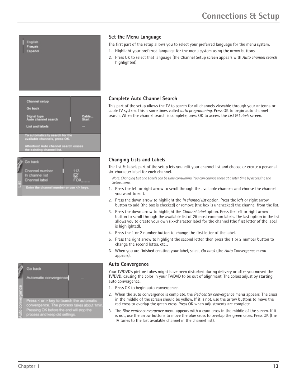 Connections & setup | RCA Scenium D61W135D User Manual | Page 15 / 48