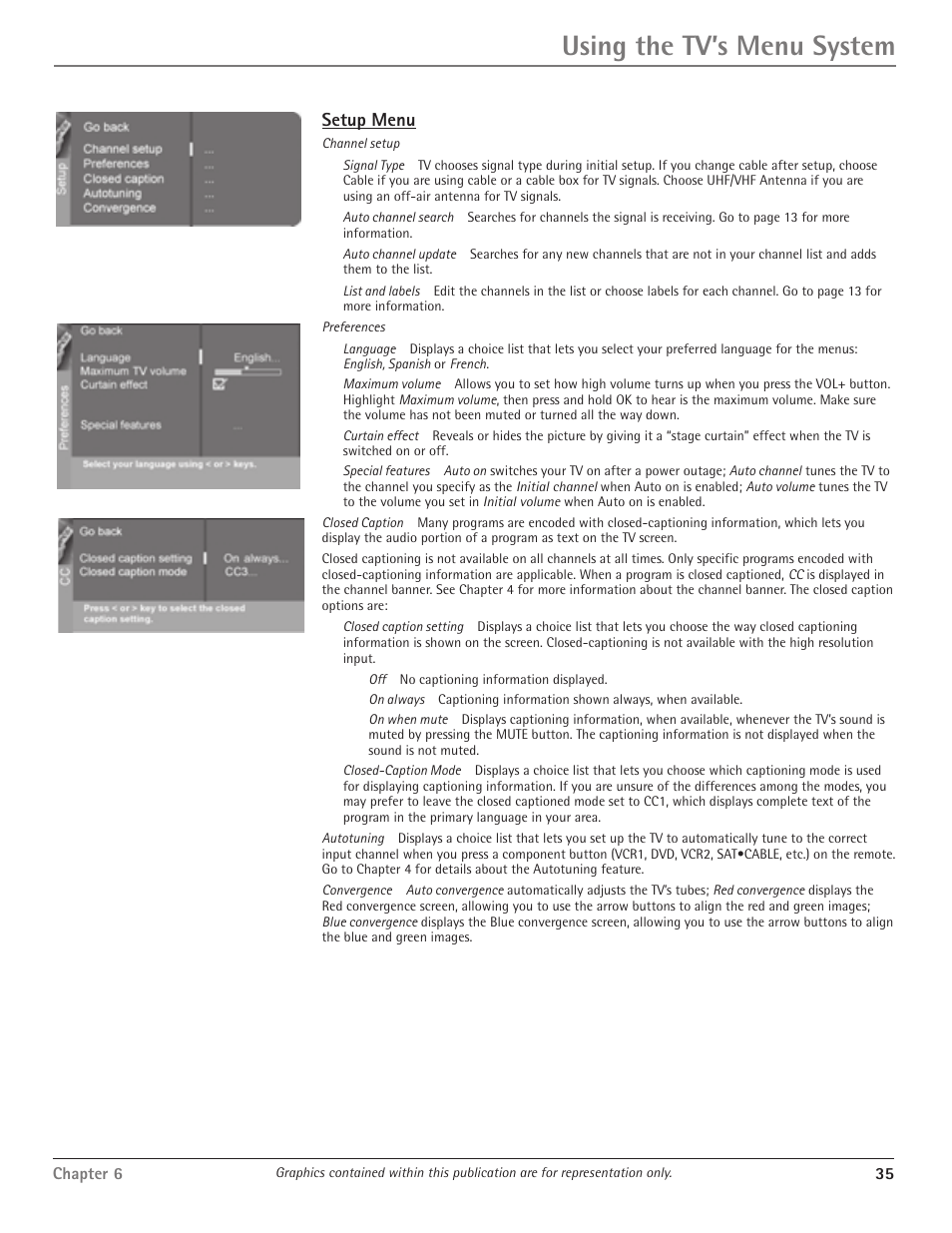 Using the tv’s menu system, Setup menu | RCA Scenium D61W135D User Manual | Page 37 / 48