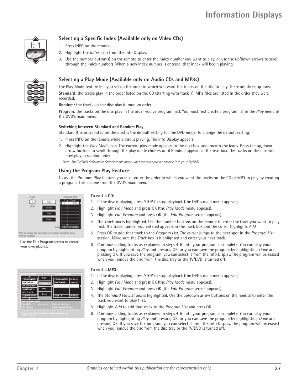 Information displays, Chapter 7 37, Using the program play feature | RCA Scenium D61W135D User Manual | Page 39 / 48