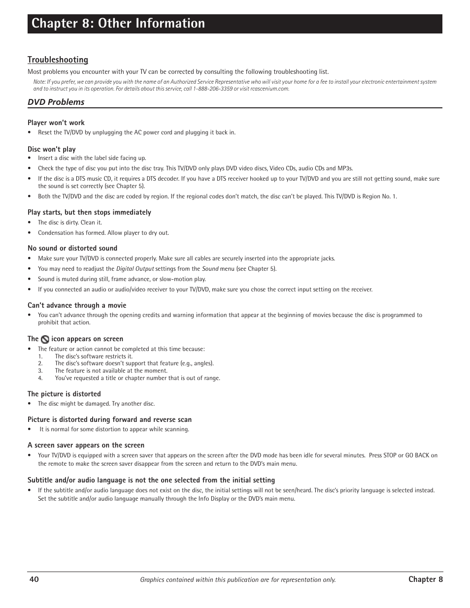 Chapter 8: other information, Troubleshooting | RCA Scenium D61W135D User Manual | Page 42 / 48